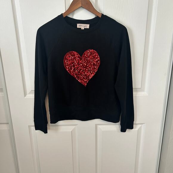 Philosophy Red Sequin Heart Black Sweatshirt‎ Small Valentine's - Picture 1 of 6